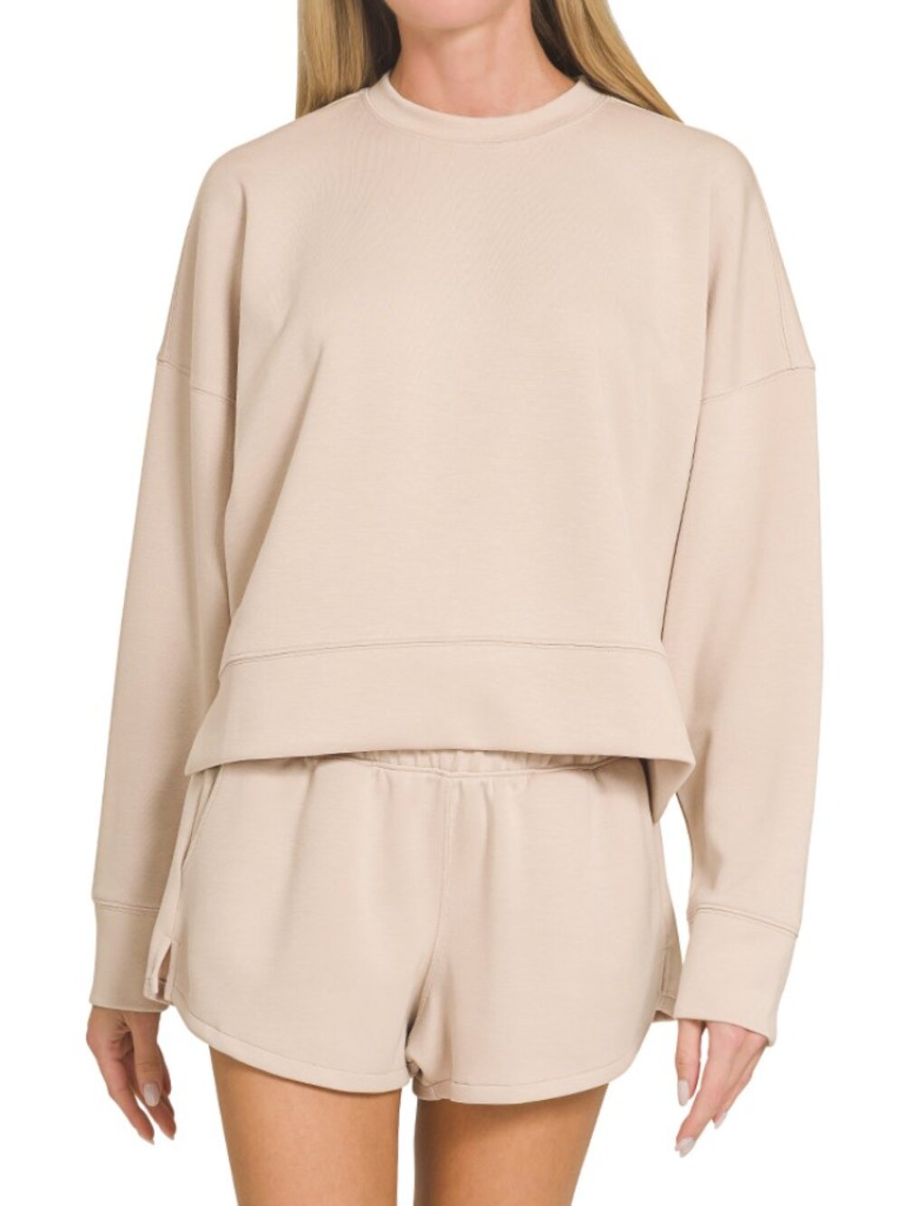 Scuba Long Sleeve Sweatshirts & Shorts Set in Sand Beige